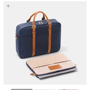 Stuart and Lau Cary Single Briefcase Navy and Tan